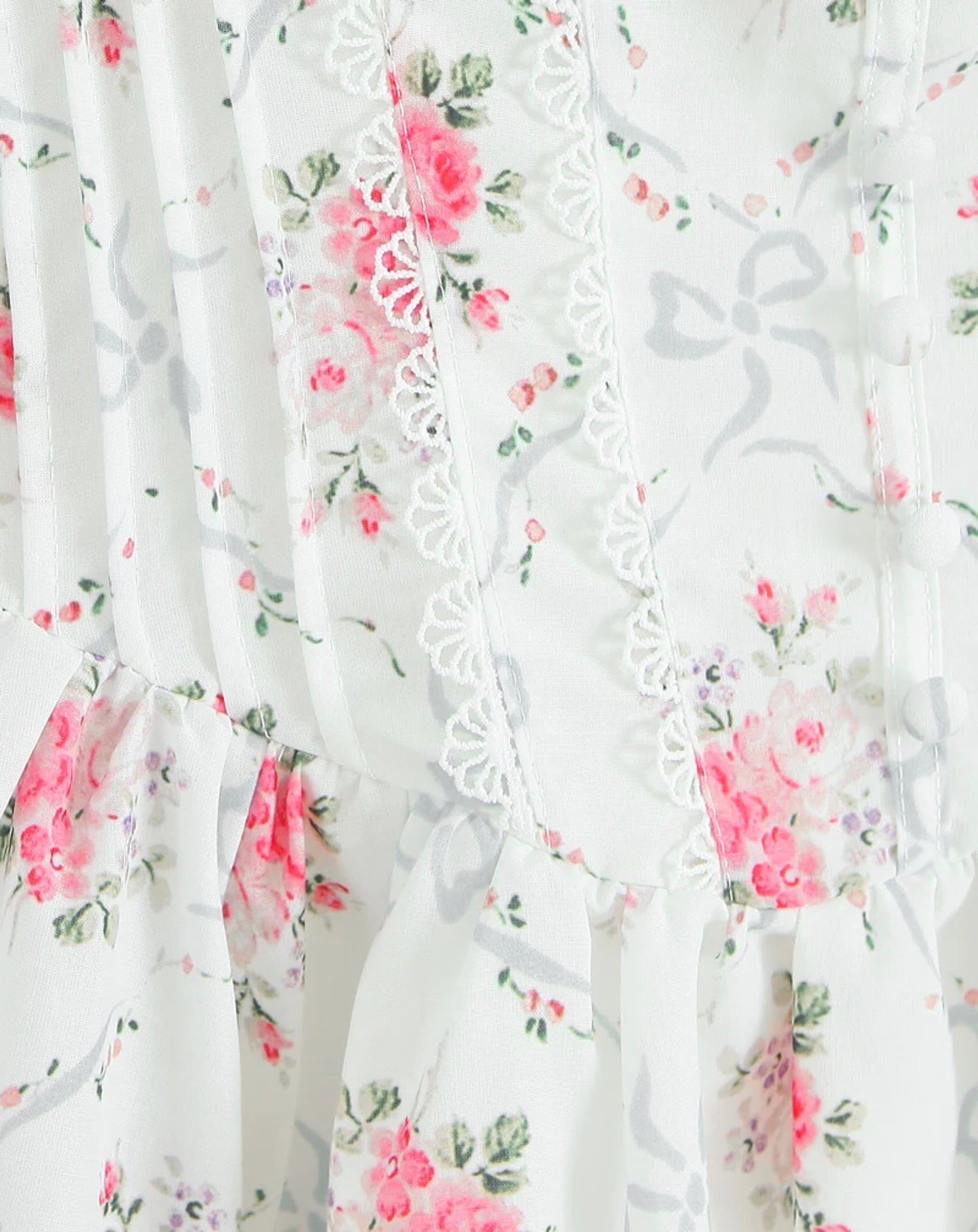 A Rose is A rose Floral Crochet Trim Button A Line Dress
