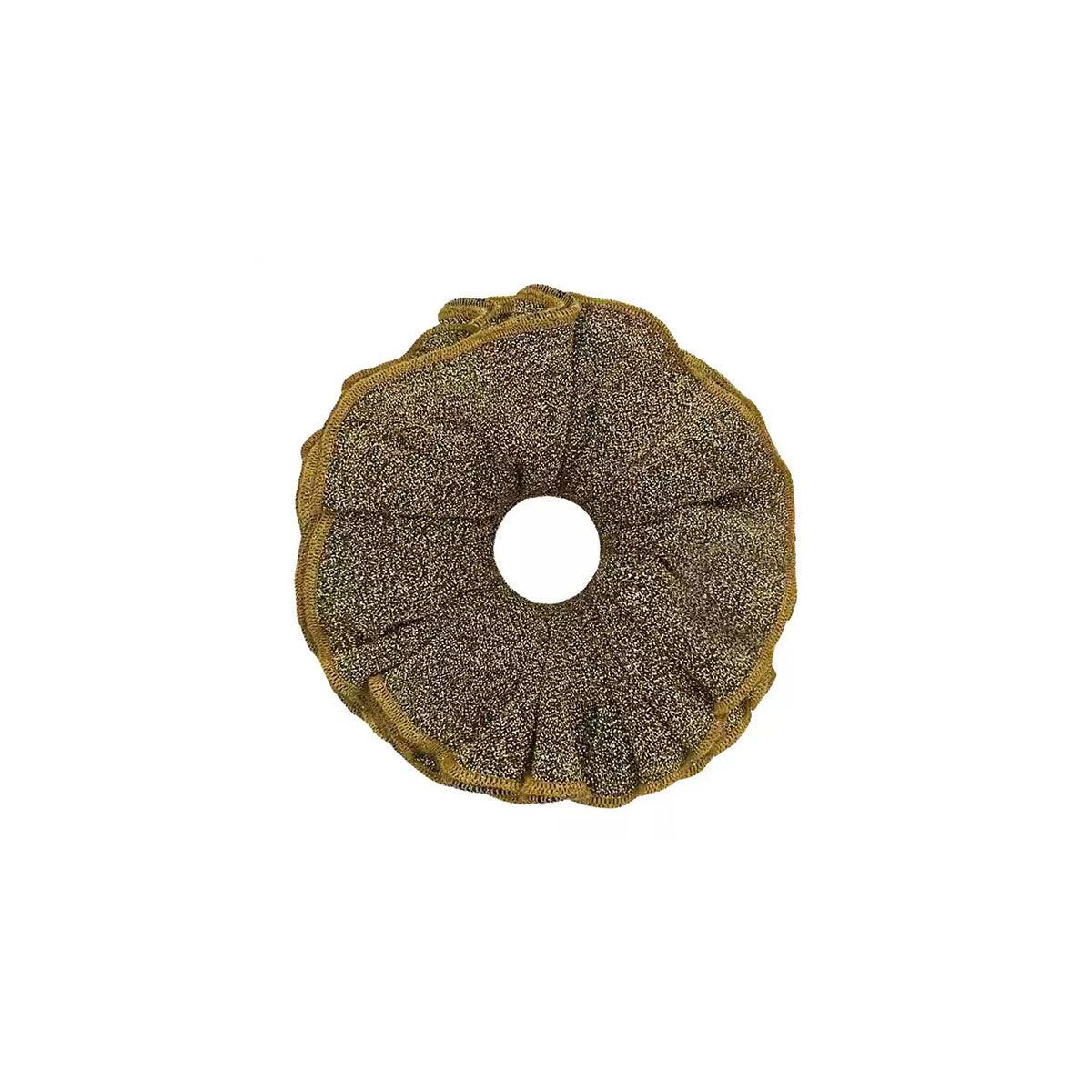 Bowsatelier Sweet Dreams Scrunchie in Silver Brat  and gold stylish for thick curly good shining hair