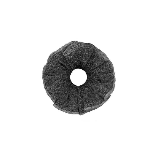 Bowsatelier Sweet Dreams Scrunchie in Silver Brat  and gold stylish for thick curly good shining hair