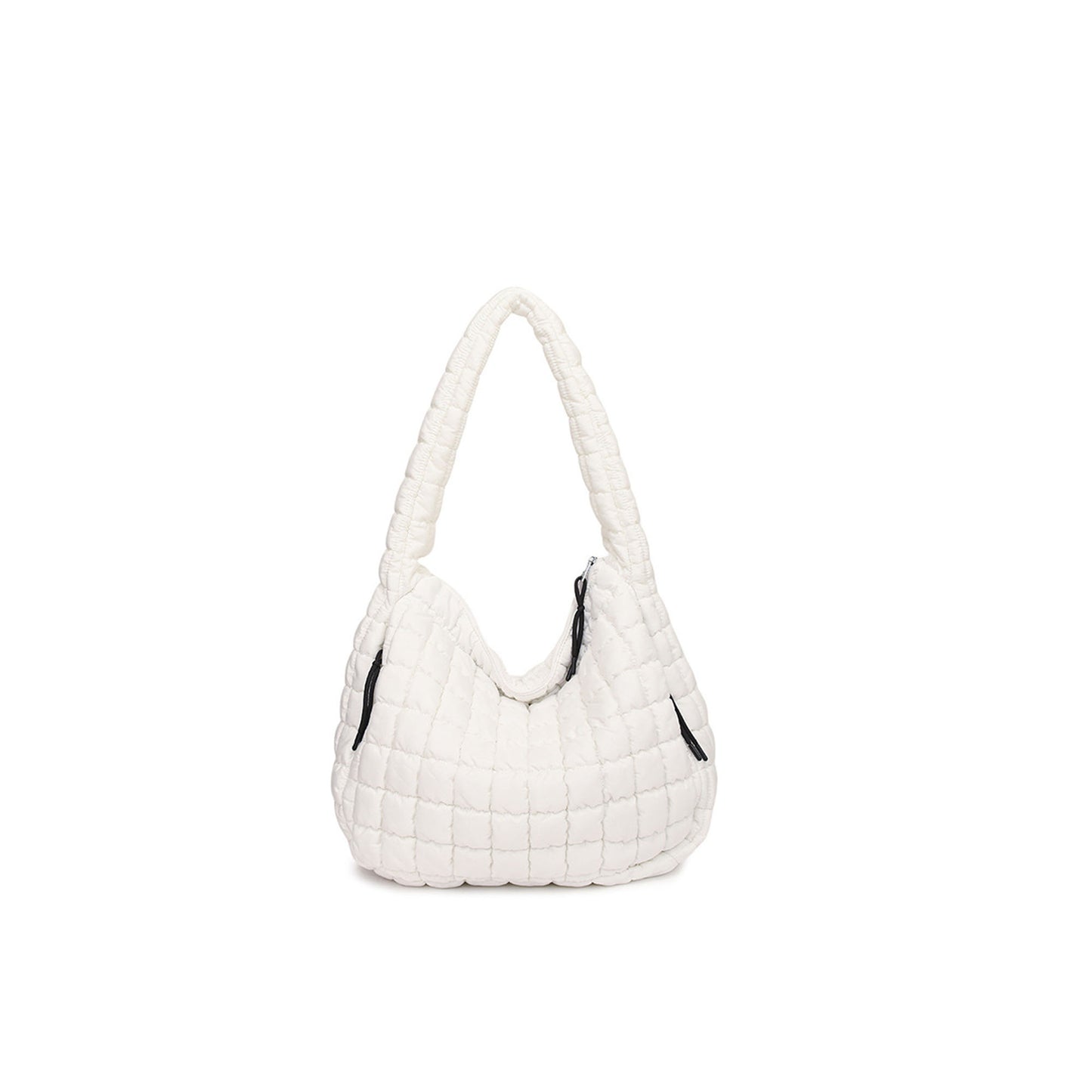 Quilted Carryall Bag freepeople coupon sale code skirt puffer bag dress white crop top girl cute clothing mindfully outfits cottagecore cotton good quality comfy chic vacation daily White quilted handbag on a white background