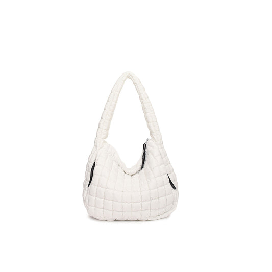 Quilted Carryall Bag freepeople coupon  sale code skirt puffer bag dress white crop top girl cute clothing mindfully outfits cottagecore  cotton good quality comfy chic vacation daily White quilted handbag on a white background