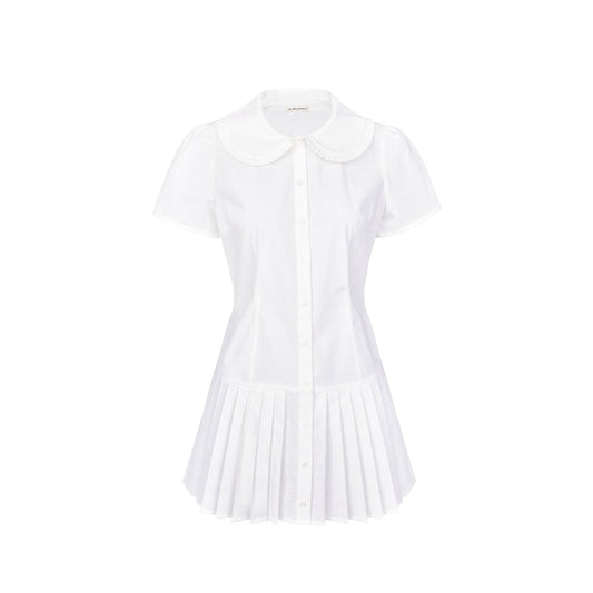 Pleat Shirt Dress - White