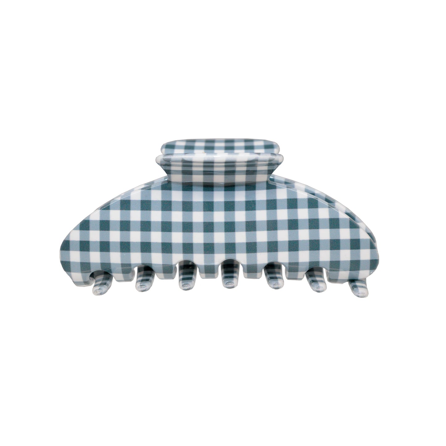 Big Effing Clip in Navy Gingham Blue and white checkered hair clip on a white background