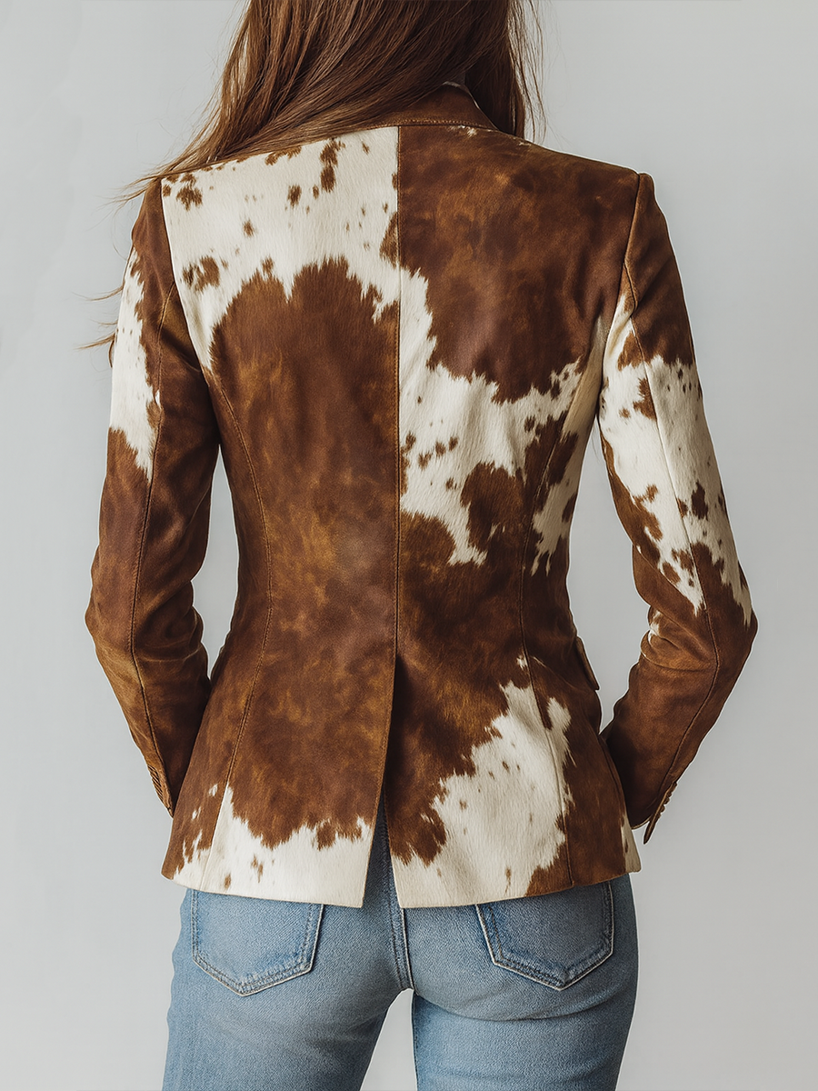 Vintage Cow Skin Printted Eco-friendly Suede Blazer