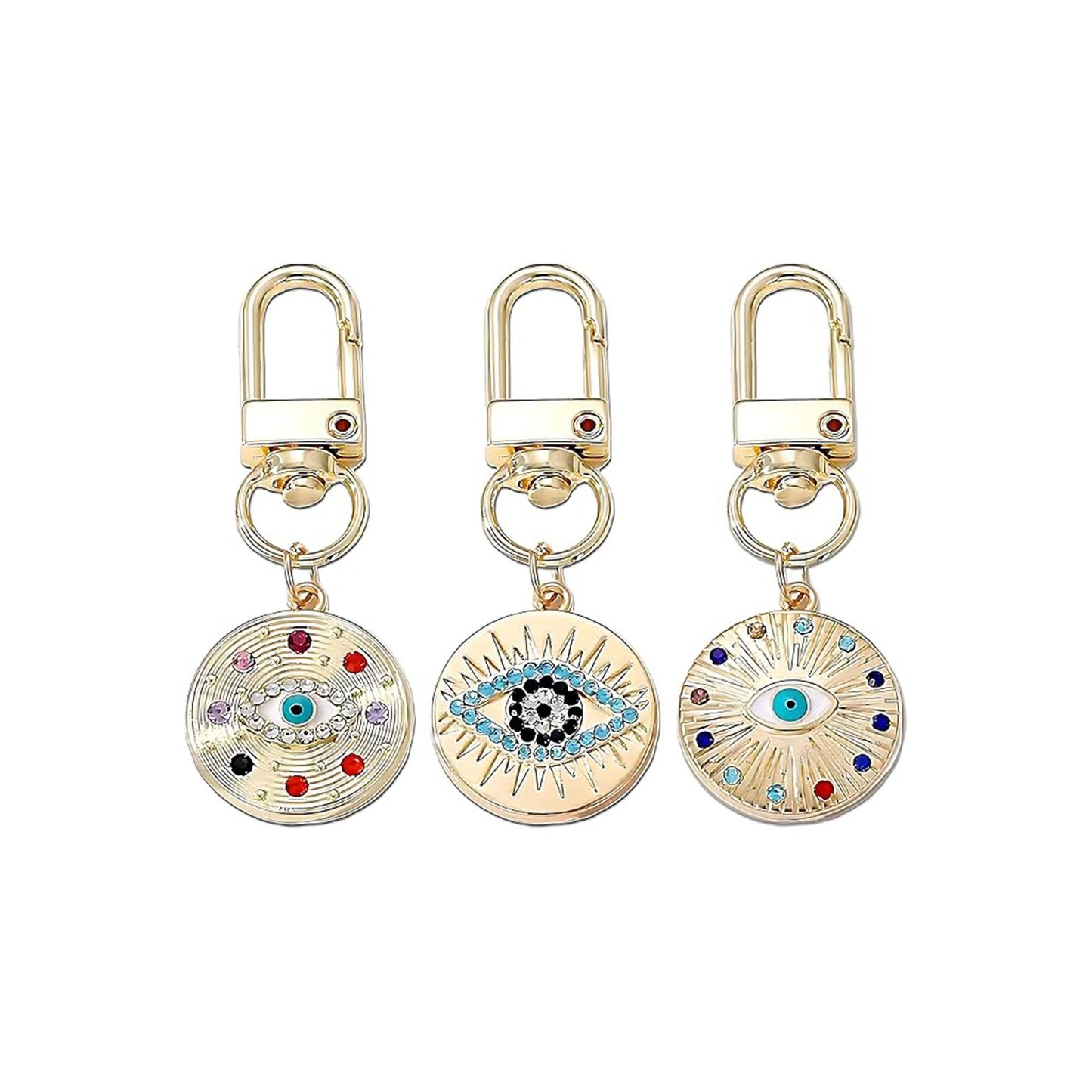 Silver Gold Evil Eye Keychain for Women Protection Good Luck Charms Key Chain for Car Keys Holder Bag Purse featuring a clean chic eye design and gold color ,perfect for daily /party/casual/office bagcharm/chain charm decoration . Styled against a white background.
