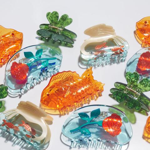 Pearl Swan Goldfish cute bio-acetate winona irene big sale designer tortoise shell hair claw clip durable pink butterfly flat online wholesale hair pin hair accessories french barrettes for thick hair styles women.