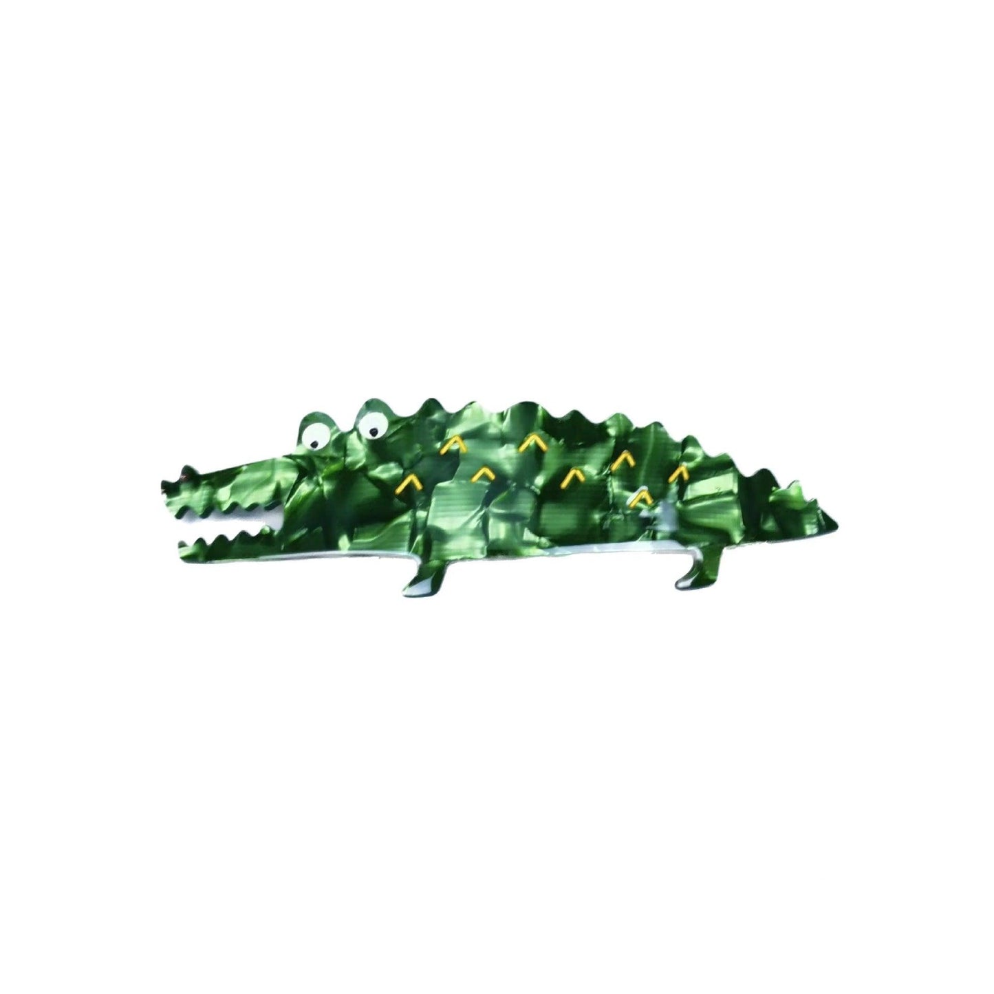 Bowsatelier Unique Green pink Alligator Barrette- cute classic hair claw with distinctive pattern. good for thick curly fine hair