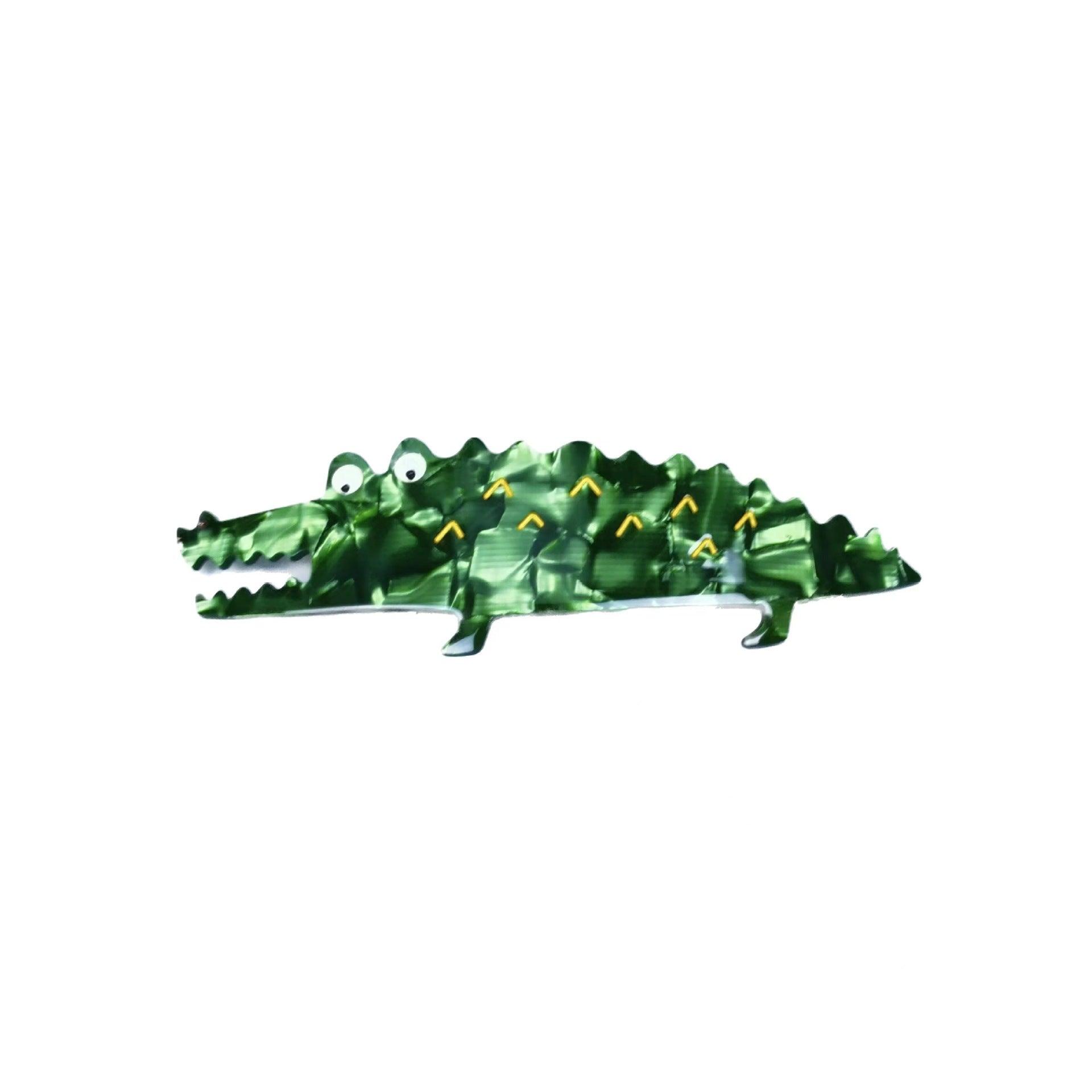 Bowsatelier Unique Green pink Alligator Barrette- cute classic hair claw with distinctive pattern. good for thick curly fine hair