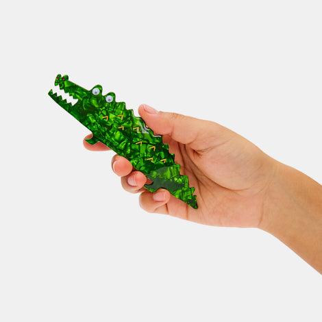 Bowsatelier Unique Green pink Alligator Barrette- cute classic hair claw with distinctive pattern. good for thick curly fine hair