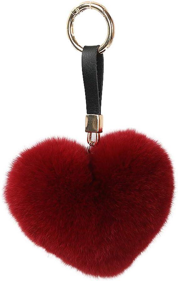 Chloe – Schlüsselanhänger mit Pompom aus echtem Rex-Kaninchenhaar, herzförmiger Taschenanhänger, flauschiger Fellball