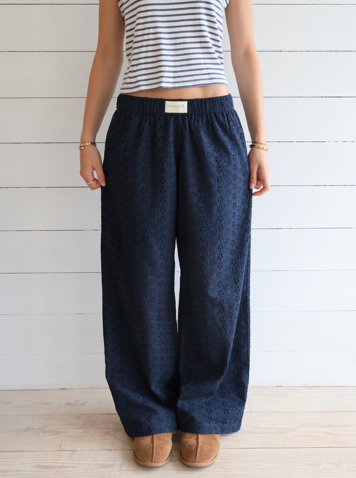 Navy Lazy Daisy Pants