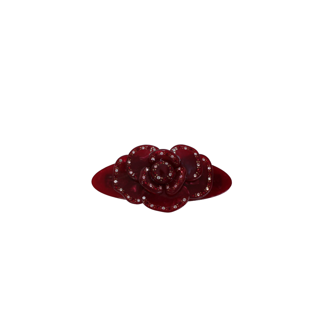Violet Crumble Rose Barrette in Ruby Red