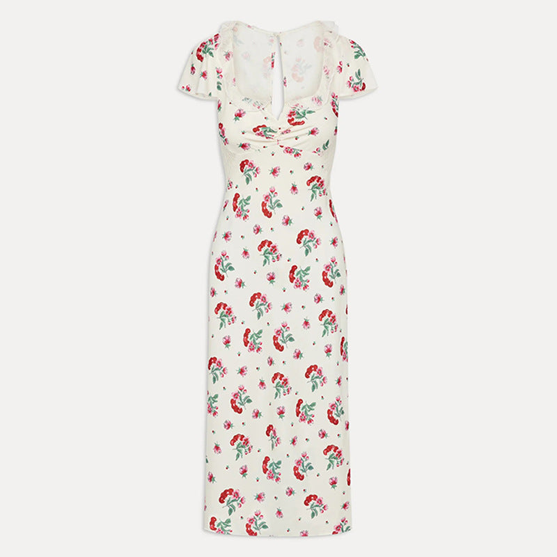Delicate Lace Midi Dress In Cherry Flower