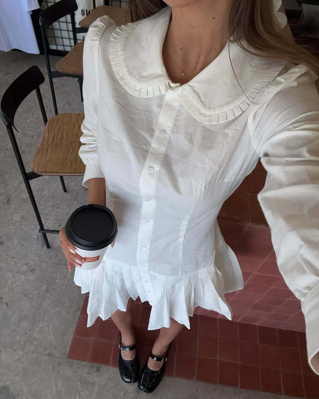 Pleat Shirt Dress - White