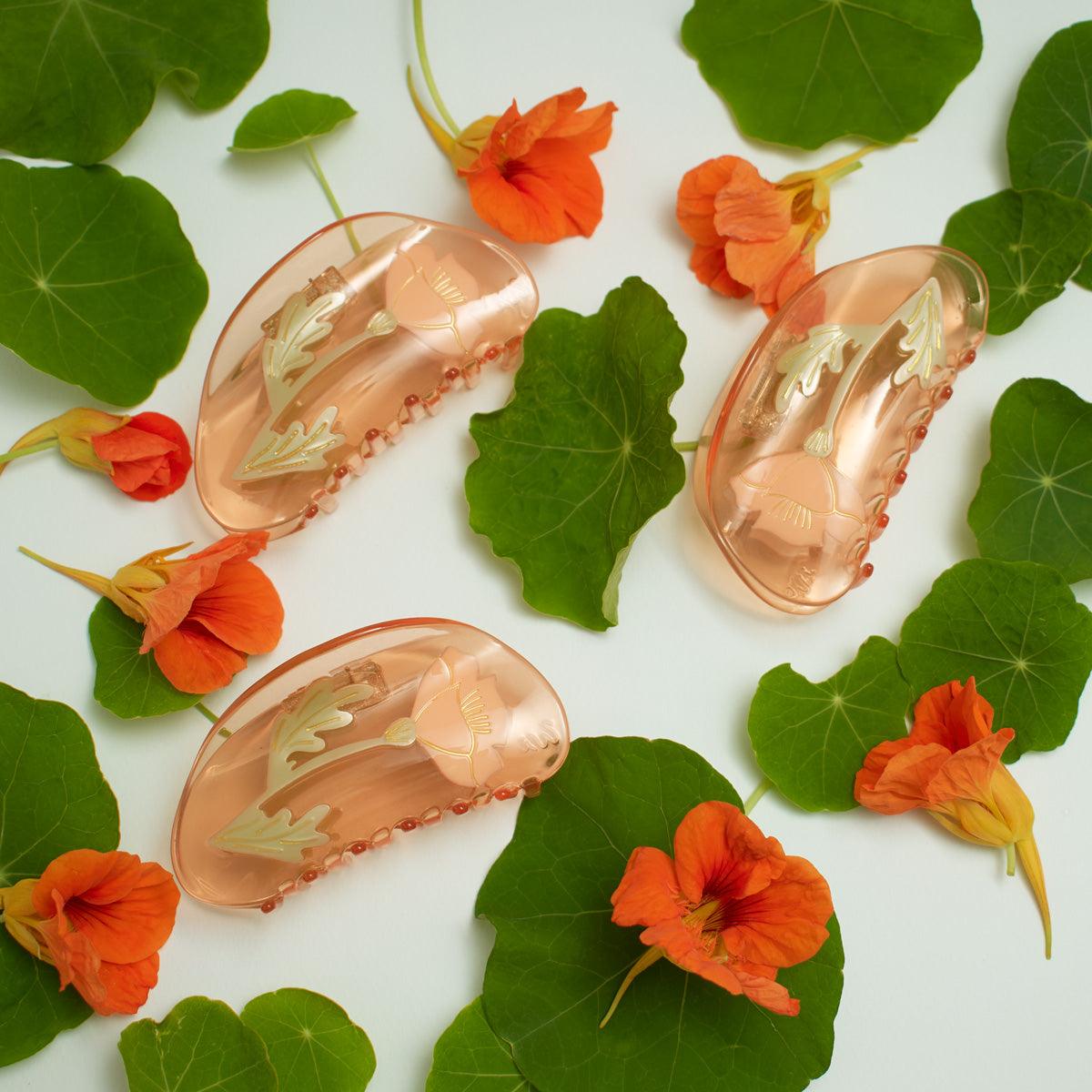 California Poppy Flower Jennie inspired cute bio-acetate winona irene big sale tortoise shell hair claw clip cute hair styles flat online wholesale hair pin hair accessories french barrettes for thick hair styles women.