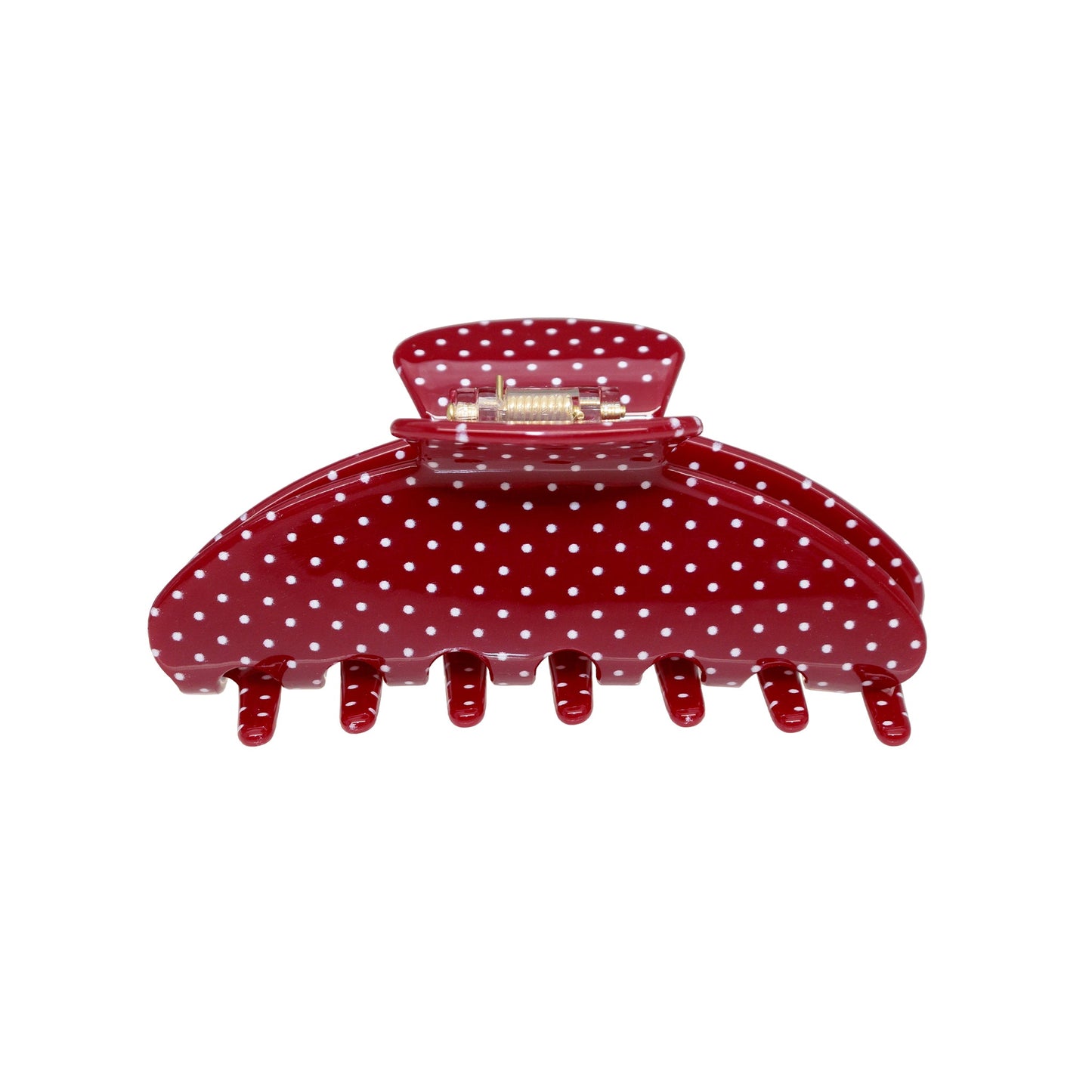 Big Effing Clip in Cherry Polka Dot Red polka dot hair clip on a white background
