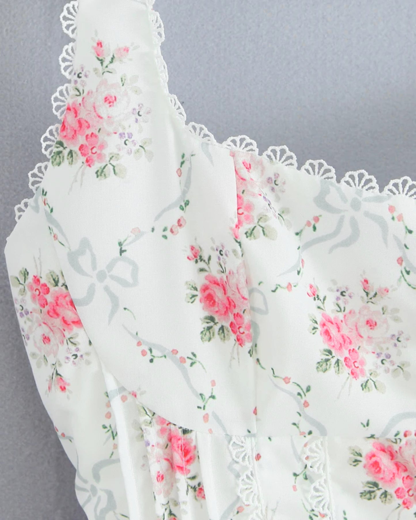 A Rose is A rose Floral Crochet Trim Button A Line Dress