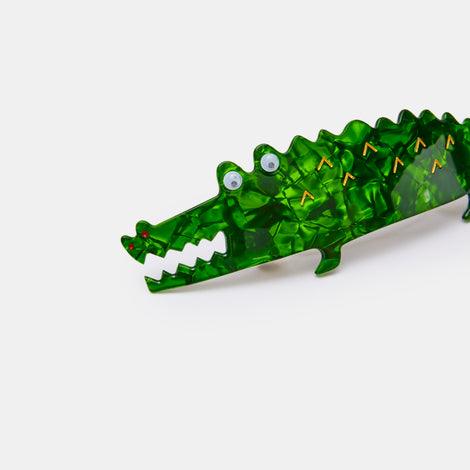 Bowsatelier Unique Green pink Alligator Barrette- cute classic hair claw with distinctive pattern. good for thick curly fine hair