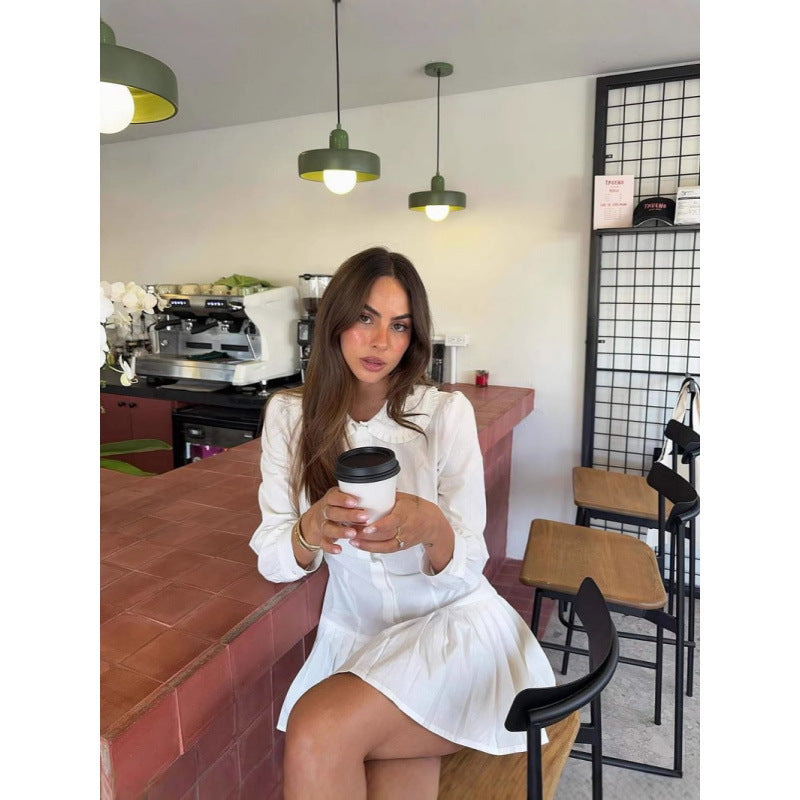 Pleat Shirt Dress - White