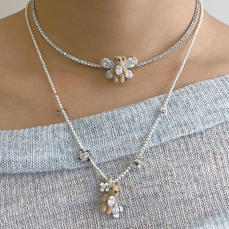 Paradise / Mini Flocked Bear Gemstone Bowknot Chocker