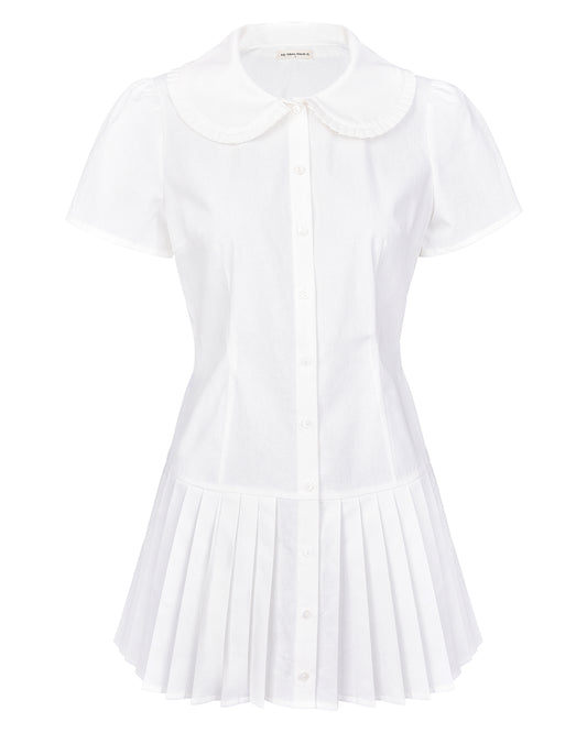 Pleat Shirt Dress - White
