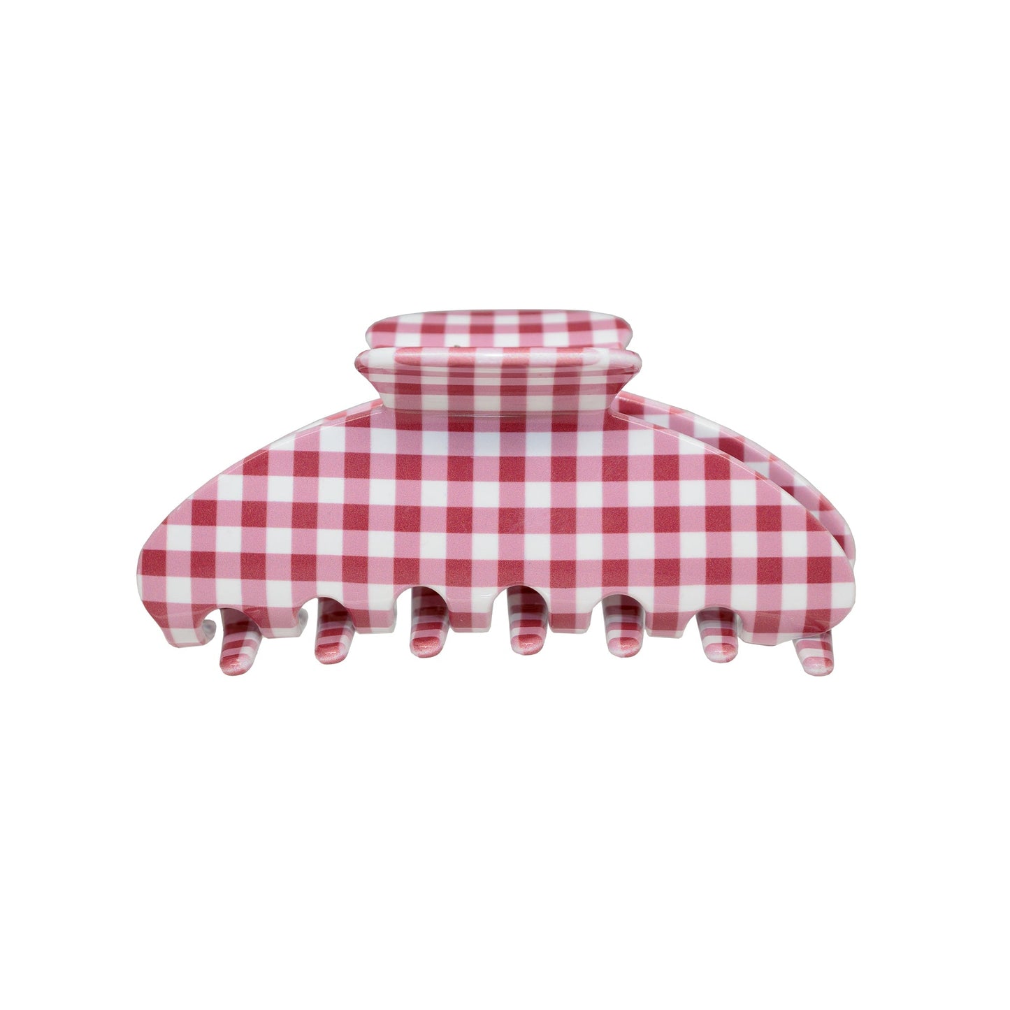 Big Effing Clip in Cherry Gingham Red and white checkered hair clip on a white background