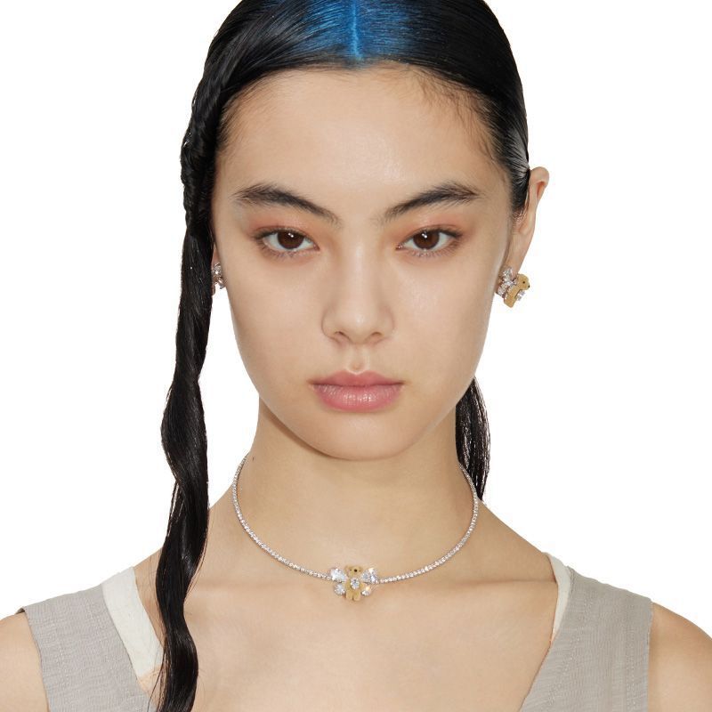 Paradise / Mini Flocked Bear Gemstone Bowknot Chocker