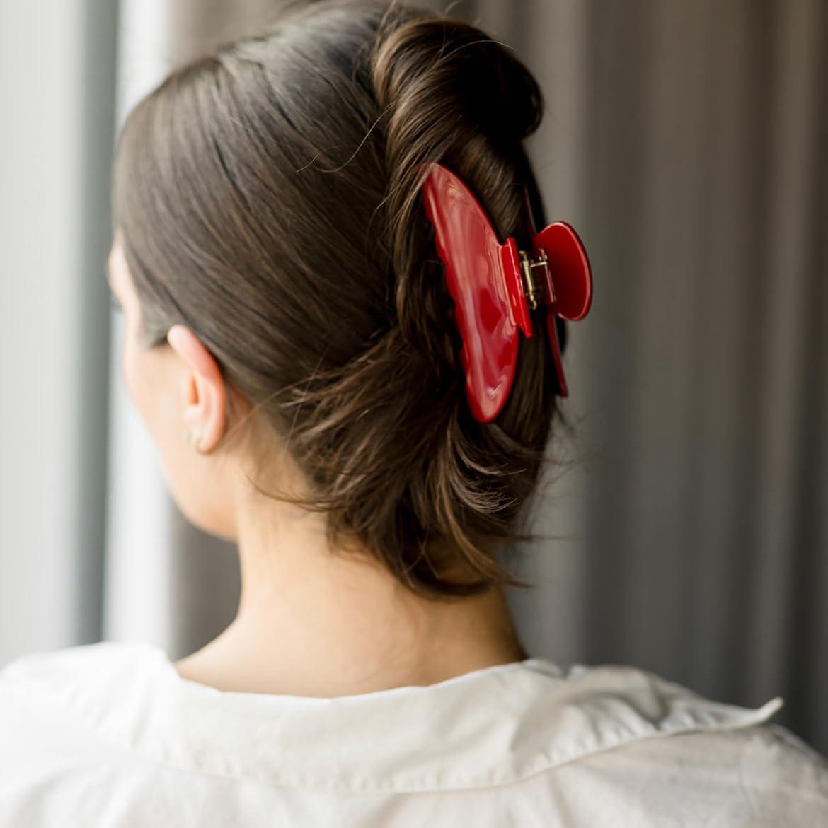 Big Effing Clip in red Cherry Kiss bio-acetate go-to essentials emijay discount large big sale designer Sephora hair claw clip durable pink butterfly flat feminine, high-quality hair accessories like statement Nordstrom hair pin french barrettes for all hair types