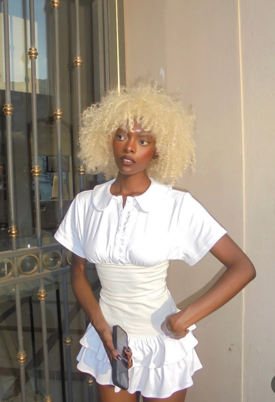 Collar Fitted Frill Dress