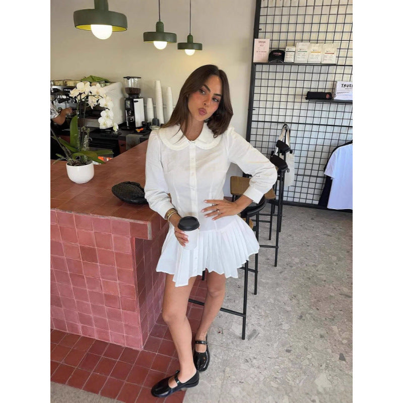 Pleat Shirt Dress - White
