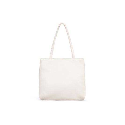 MILA LITTLE SILK BAG IN IVORY Elegant silk tote handbag with a smooth finish, spacious interior, and sturdy handles, perfect for adding a touch of luxury to any outfit