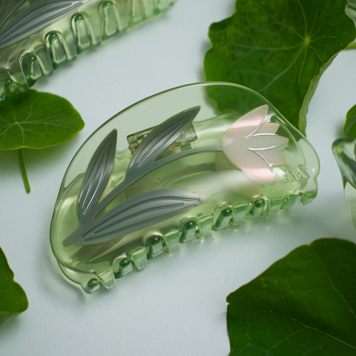 Green White Lotus Flower bio-acetate winona irene big sale designer tortoise shell hair claw clip durable  pink butterfly flat online wholesale hair pin hair accessories french barrettes for thick hair styles women.