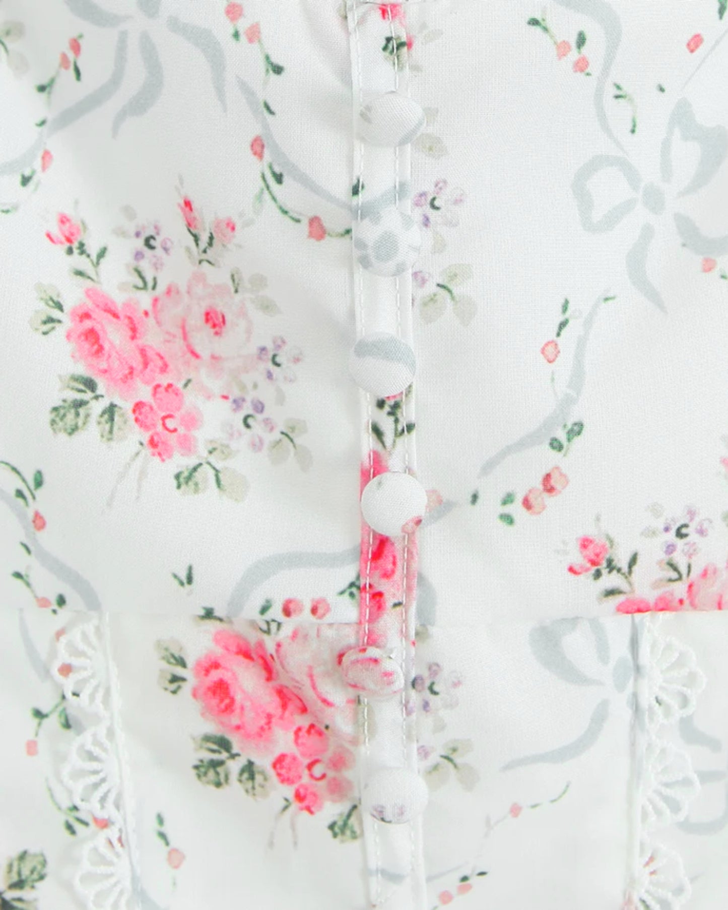 A Rose is A rose Floral Crochet Trim Button A Line Dress