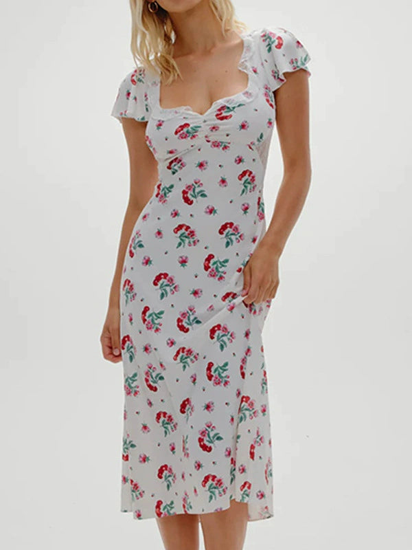 Delicate Lace Midi Dress In Cherry Flower