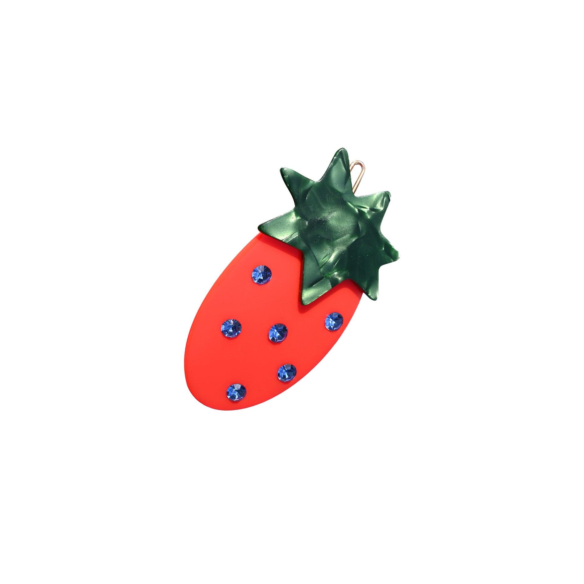 Bowsatelier Unique Strawbs Clips Set  in blue & red- cute hair claw with distinctive pattern. good for thick curly fine hair