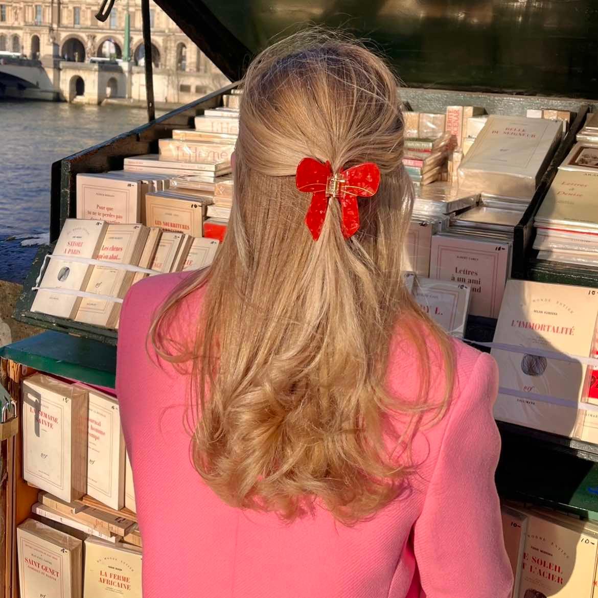 Pretty Bow cute bio-acetate winona irene big sale designer tortoise shell hair claw clip durable pink butterfly flat online wholesale hair pin hair accessories french barrettes for thick hair styles women.
