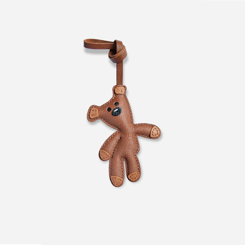 Mr Bean Teddy Luxury teddy leather bag charm in brown, handcrafted for handbag decoration, tote personalization, and unique gifts