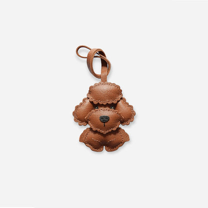 Poodle Teddy Charm Luxury leather bag charm in brown, handcrafted for handbag decoration, tote personalization, and unique gifts