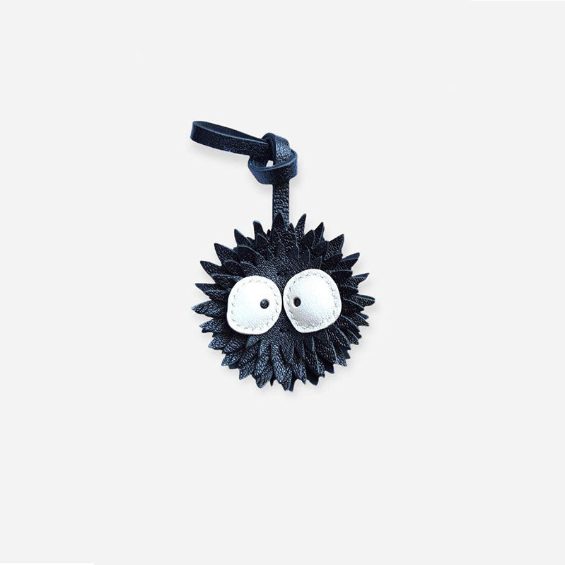 small black briquettes black leather  bag charm, cute animal-shaped accessory for designer handbags and keychains, perfect as a gift.