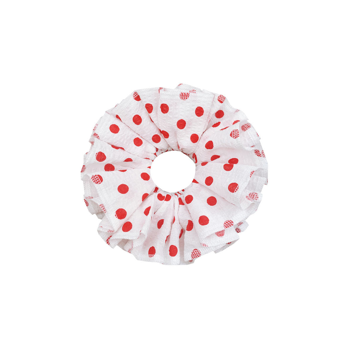 Sweet Dreams Scrunchie in Red white  Dots pink green blue oversized Soft and stylish cotton linen lace scrunchie feature a linen decorated design for added charm. A must-have statement accessory to complete your daytime look.