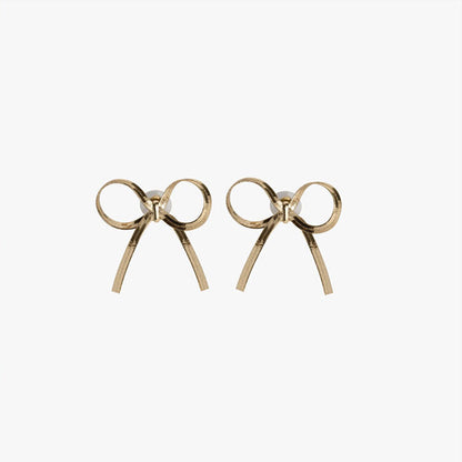 GORGEOUS GOLD BOW EARRINGS featuring a clean chic bow design and modern nature gold and black color ,perfect for dailylife/party/office/casual occasion. Styled against a white background.