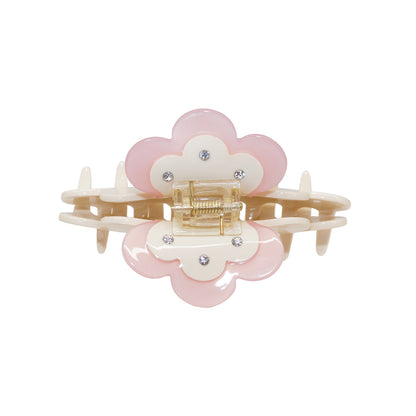 Big Cream Puff Flower bio-acetate extra large Emijay classic hair claw clips–perfect for thick hair and all hairstyles women.