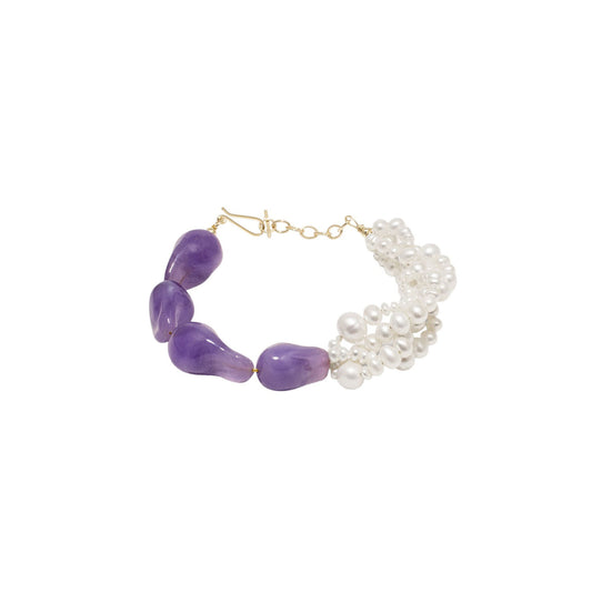 DEVOTION:PEARL AND LILAC BIO RESIN GOLD PLATED BRACELET