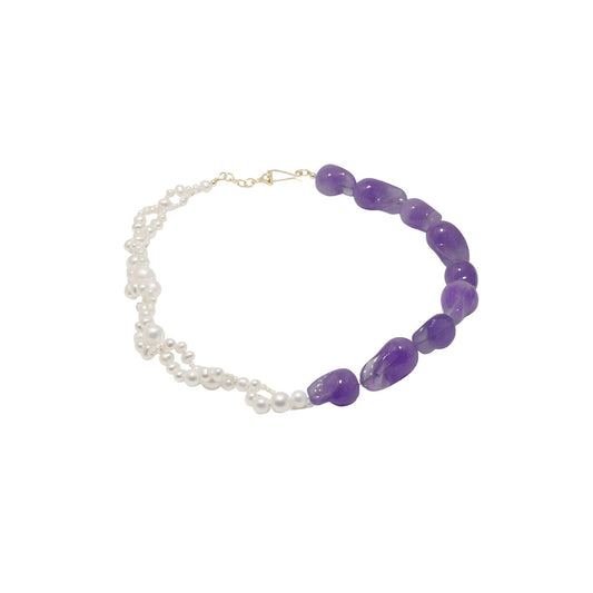 DEVOTION:PEARL AND LILAC BIO RESIN GOLD PLATED NECKLACE