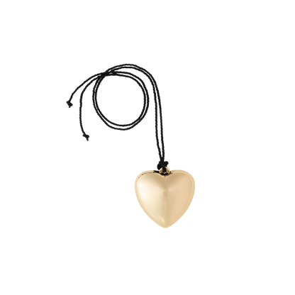 Puffy 3D Heart Necklace featuring a clean chic design and modern nature gold and black color ,perfect for dailylife/party/office/casual occasion. Styled against a white background.