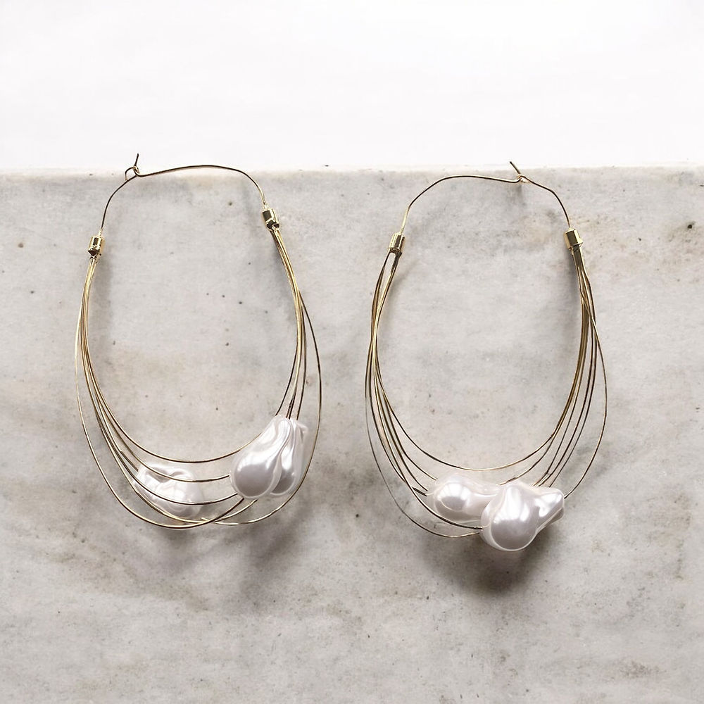 CHLOE GORGEOUS GIANT BAROQUE PEARL GOLD HOOP EARRINGS