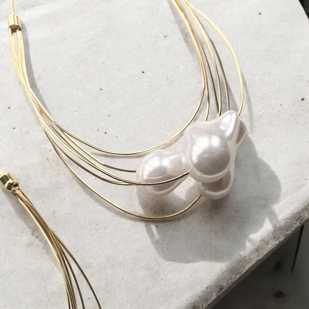 CHLOE GORGEOUS GIANT BAROQUE PEARL GOLD HOOP EARRINGS