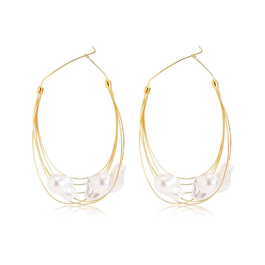 CHLOE GORGEOUS GIANT BAROQUE PEARL GOLD HOOP EARRINGS