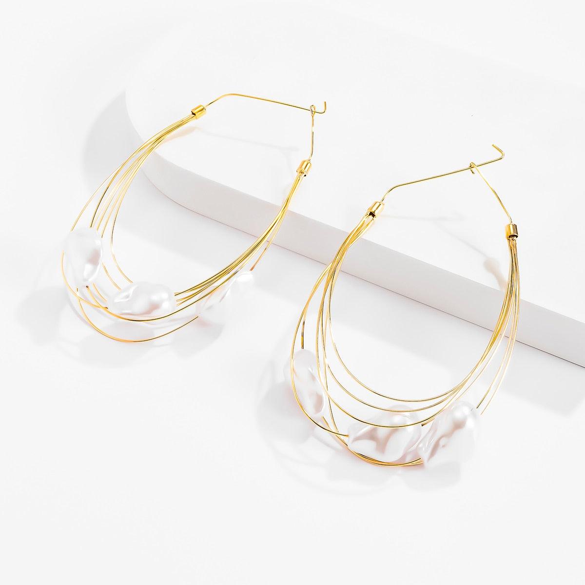 CHLOE GORGEOUS GIANT BAROQUE PEARL GOLD HOOP EARRINGS