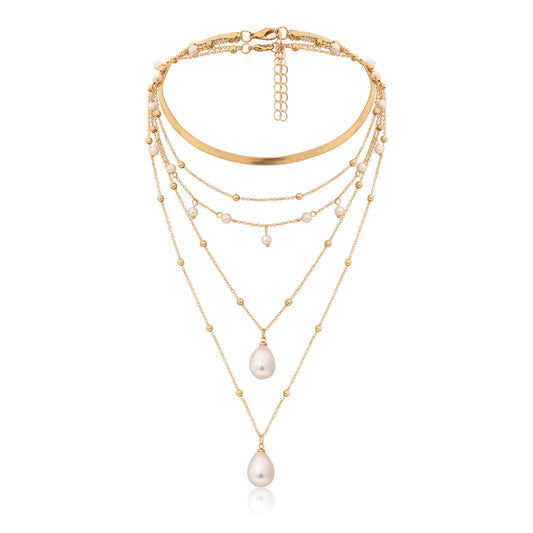 CHLOE MULTI LAYER WATER DROP PEARL PENDANT WEDDING NECKLACE